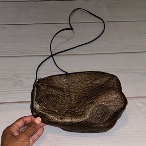 VINTAGE 80s 90s Carlos Falchi bronze Leather Crossbody Shoulder Bag boho Y2K